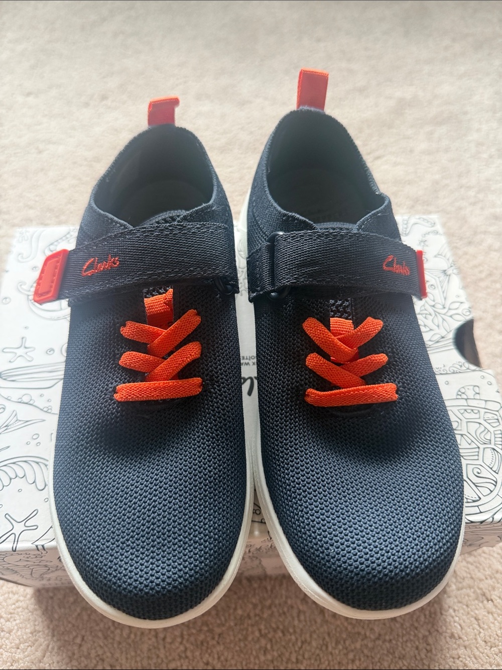 Clarks Kids Navy Sneakers with Orange Accents